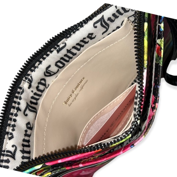 JUICY COUTURE Black Pink Gothic Stripe Floral Rectangle Wristlet Clutch Pouch - Picture 7 of 10
